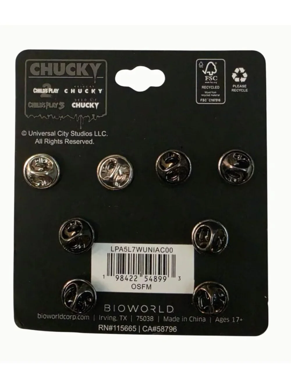 Chucky 4 Pc Enamel Lapel Pin Set BioWorld Child's Play Horror Movie NEW